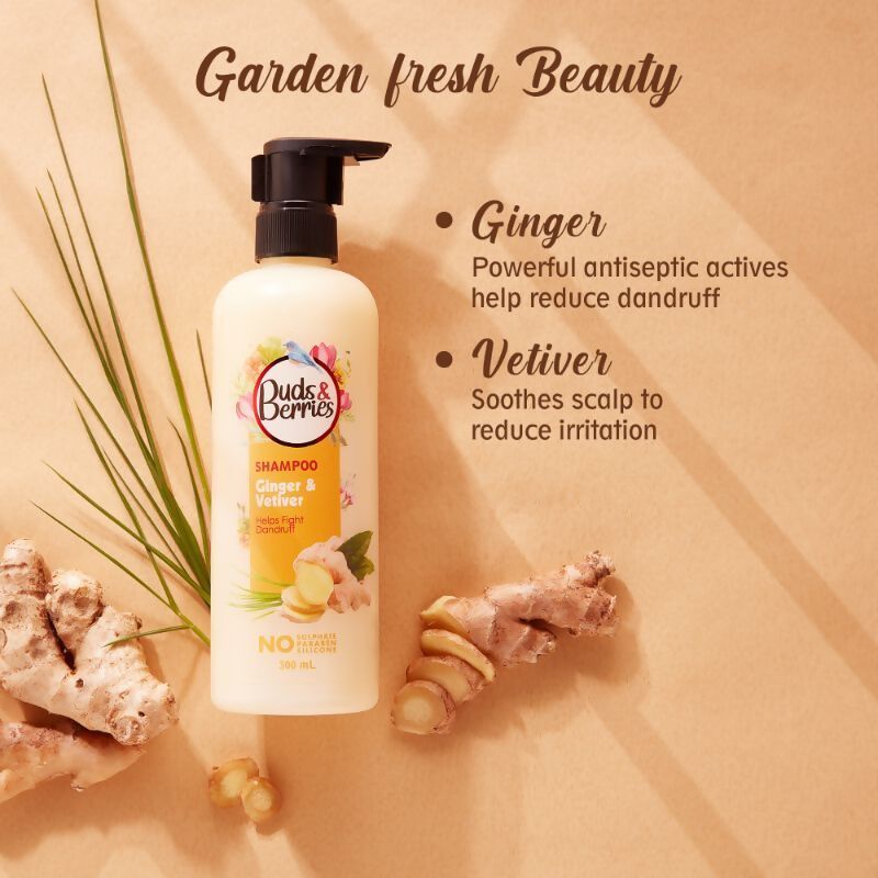 Buds & Berries Ginger & Vetiver Anti Dandruff Shampoo | Grocsy