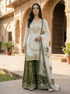 Teeya Creation Green Gimmy Silk Designer Embroidery Work Wedding Wear Palazzo Pair | Grocsy