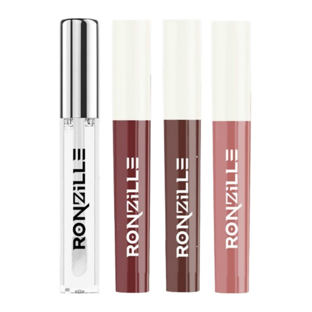 Ronzille Non Transfer Matte Liquid Lipstick Plus Lip Gloss - Nudes And Browns | Grocsy