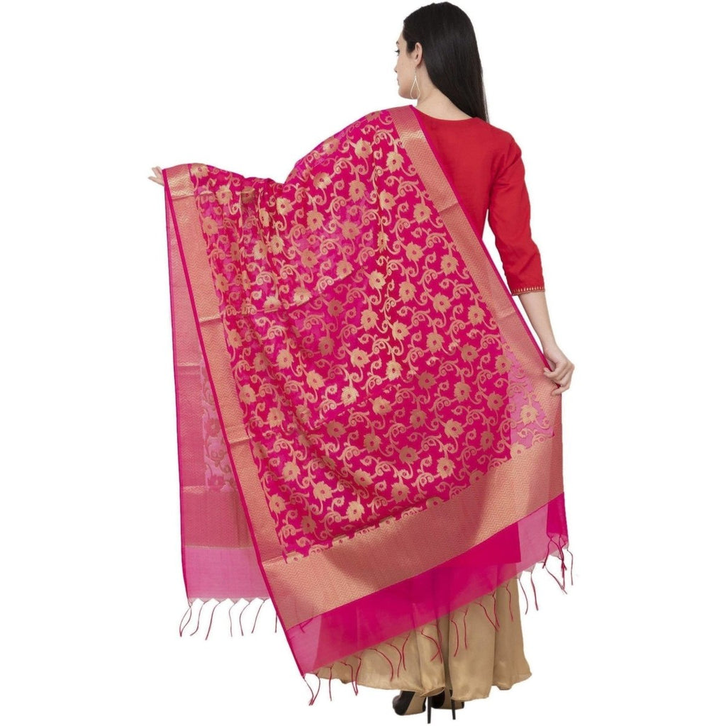A R Silk VNS Jaal Fancy Dupatta Color Rani Dupatta or Chunni | Grocsy