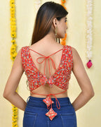 Amodini Designer Studio Floral Position Print Women Red Blouse | Grocsy