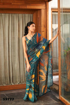 Green Bright Moss Designer Digital Printed Party Wear Saree - Be Verly | Grocsy