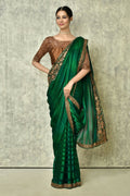 Dark Green Silk Solid Designer Saree with Blouse - Purvi | Grocsy