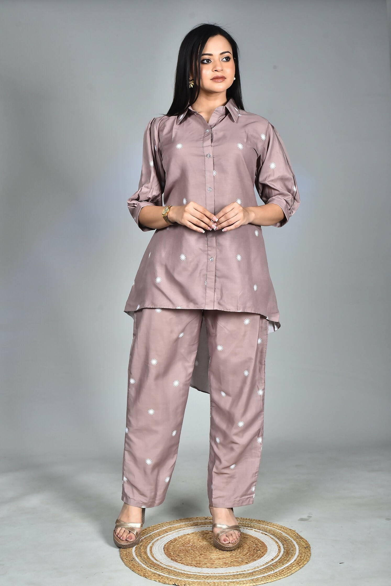 Morchari Digital Print Semi Muslin Co-Ord Set Top & Trouser-Multicolor | Grocsy