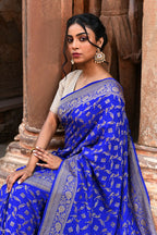 Joban Fashion Violet Crepe Chiffon Pure Handloom Banarasi Silk Saree | Grocsy
