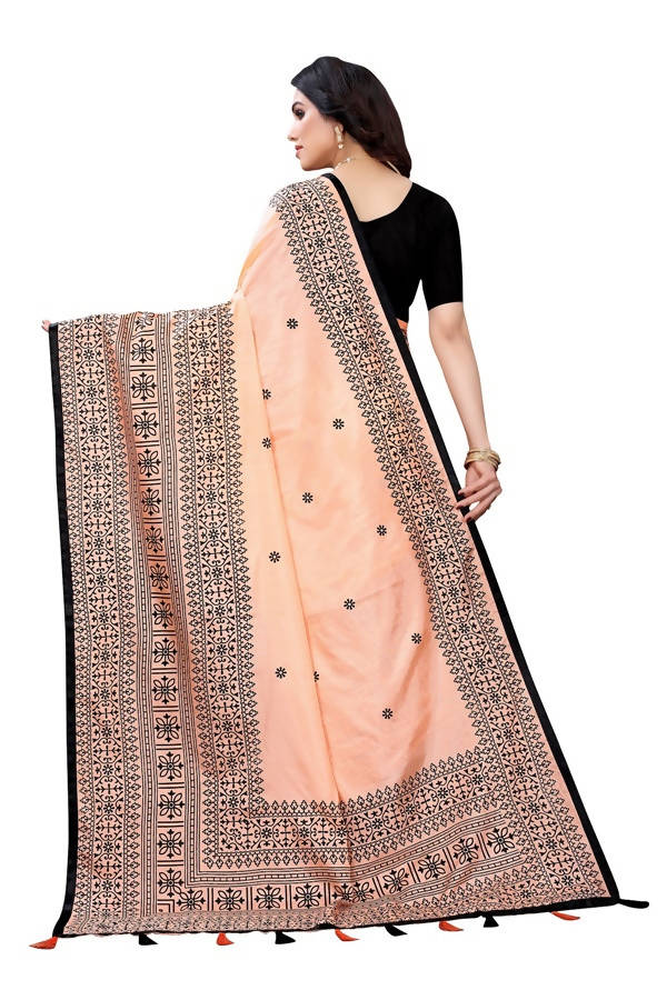 Vamika Peach Sana Silk Printed Saree (Nihal Peach) | Grocsy