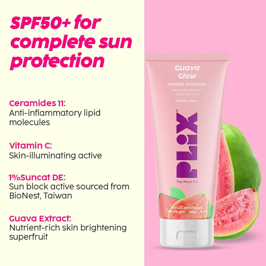 PLIX The Plant Fix SPF 50+ Guava Glow Sunscreen & 10% Vitamin C Guava Face Serum | Grocsy