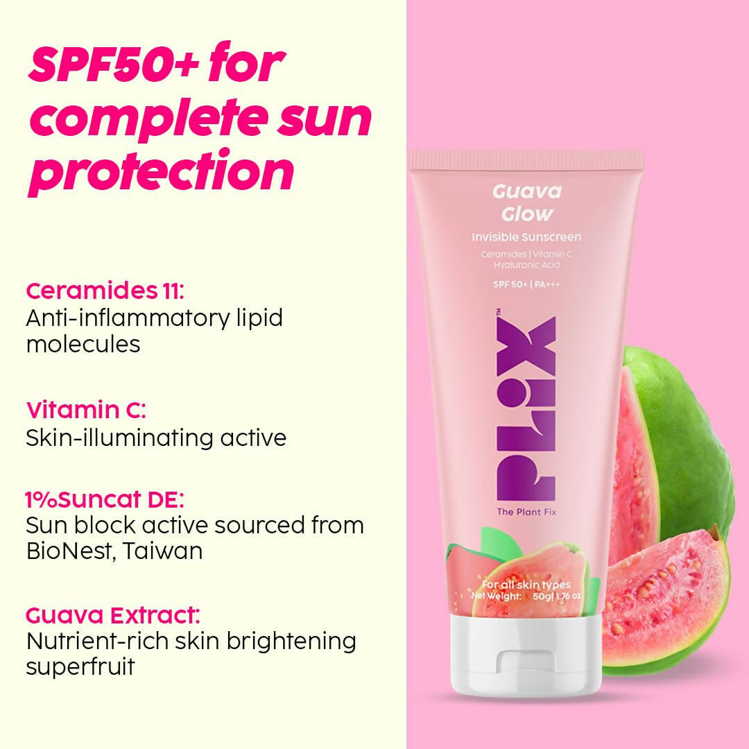 PLIX The Plant Fix SPF 50+ Guava Glow Sunscreen & 10% Vitamin C Guava Face Serum | Grocsy