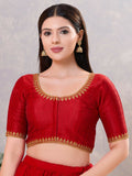 Joban Fashion Women Silk Dark-Red Stitched Blouse | Grocsy
