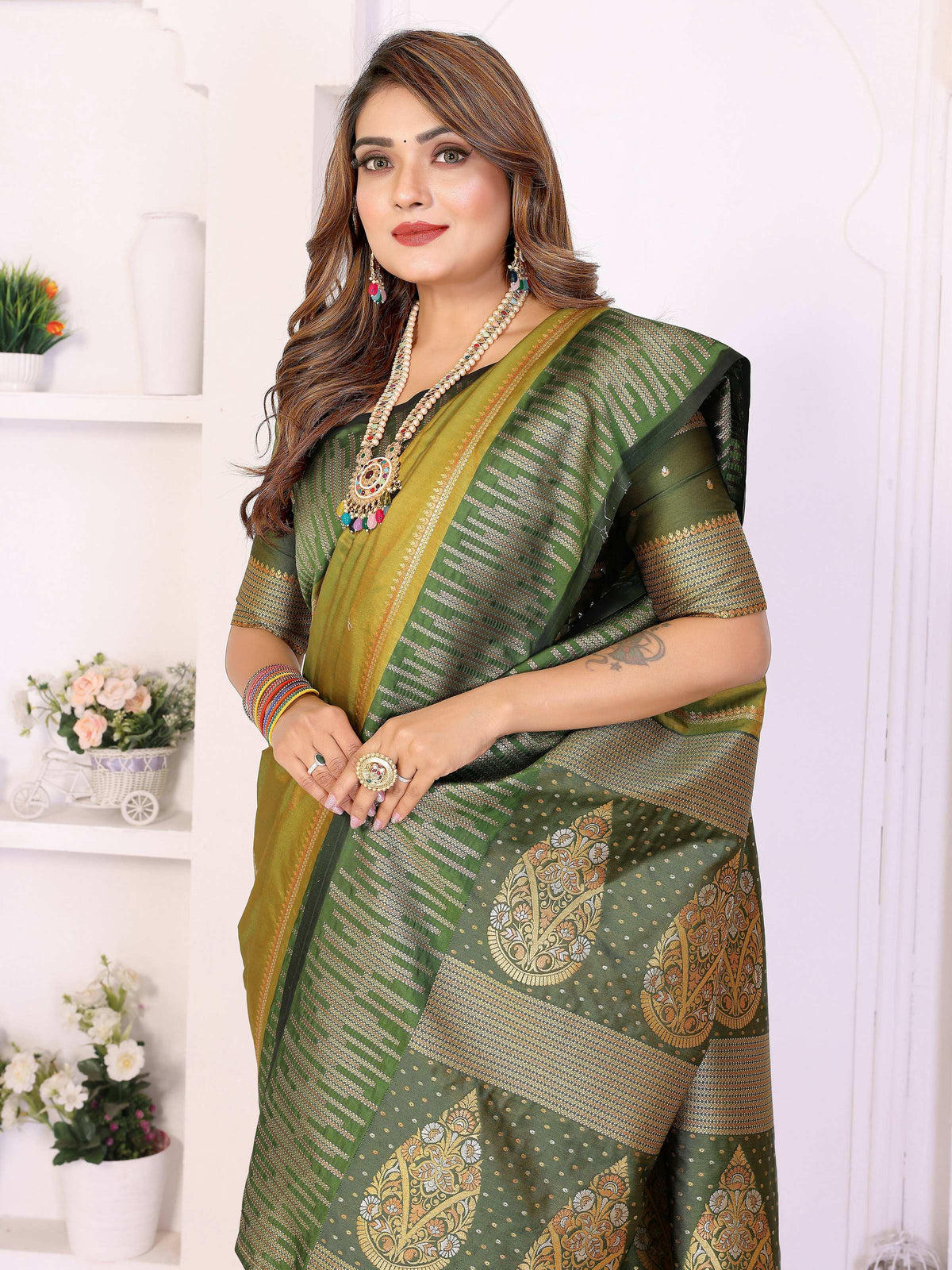 Aastha Fashion Pista Green South Soft Silk Zari Weaving Saree | Grocsy