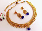 Pretty Metallic Necklace Set with Blue Drops | Grocsy