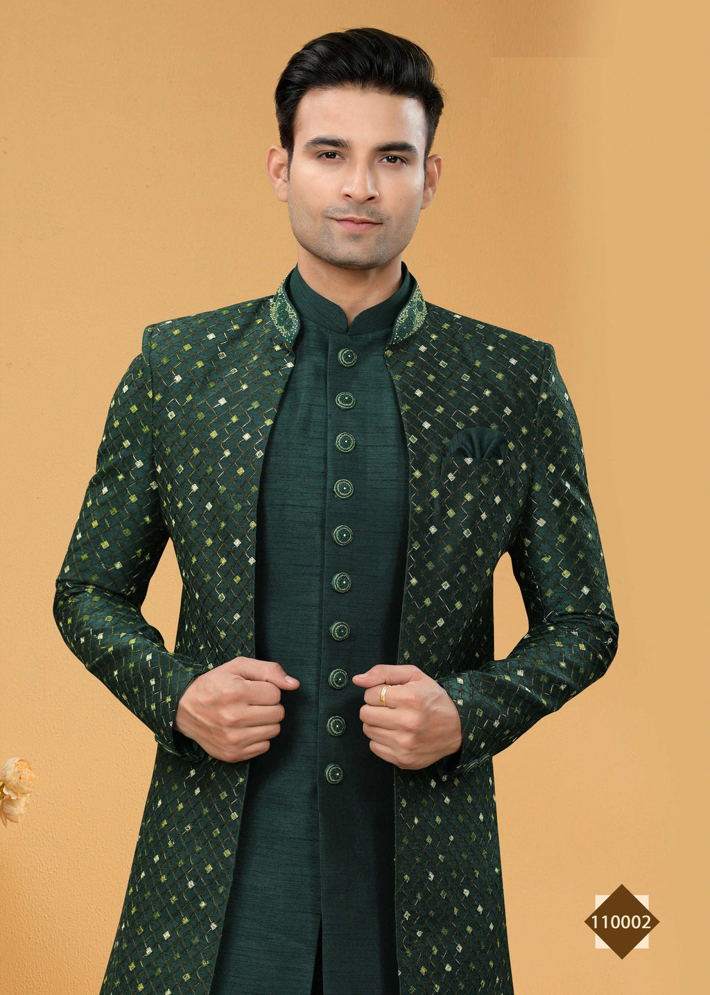 Joban Fashion Men's Green Art Silk Plain Kurta Pyjama set | Grocsy