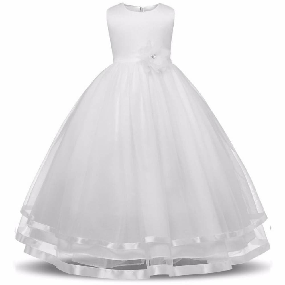 Asmaani Baby Girl's Full White Satin Full Length Dress (AS-DRESS-22064) | Grocsy
