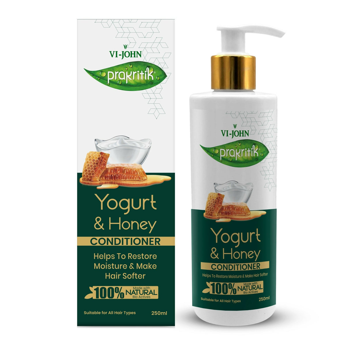 VI-JOHN Prakritik Yogurt & Honey Conditioner, Restores Hair Moisture, Made With Natural Bio-Active | Grocsy