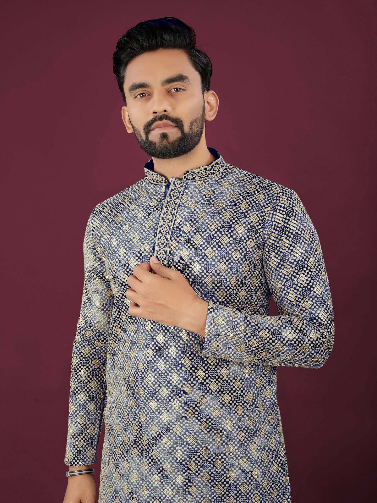 Anaita Navy Chikankari Work Viscose Rayon Straight Kurta | Grocsy