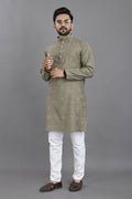 Anaita Grey Weaving Linen Cotton Straight Kurta | Grocsy