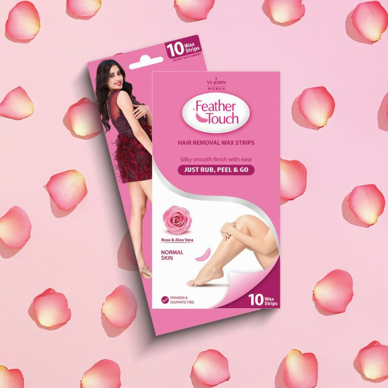 VI-JOHN Feather Touch Rose & Alevera Hair Removal Wax Strips for Normal Skin Praraben & Sulphate Free | Grocsy