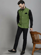 Even Apparels Nehru Jacket With Welt Pockets - Olive | Grocsy