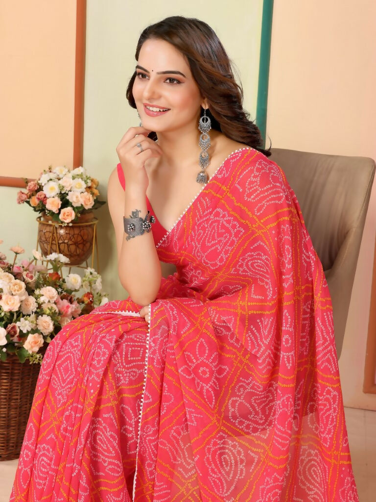 Red Georgette Designer Printed Ready To Wear Saree - Elite | Grocsy