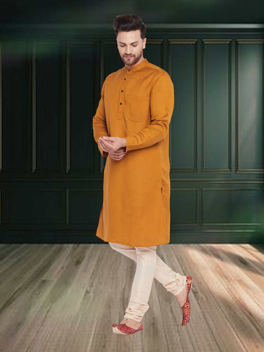 Even Apparels Men's Copper Coloured Linen Kurta | Grocsy