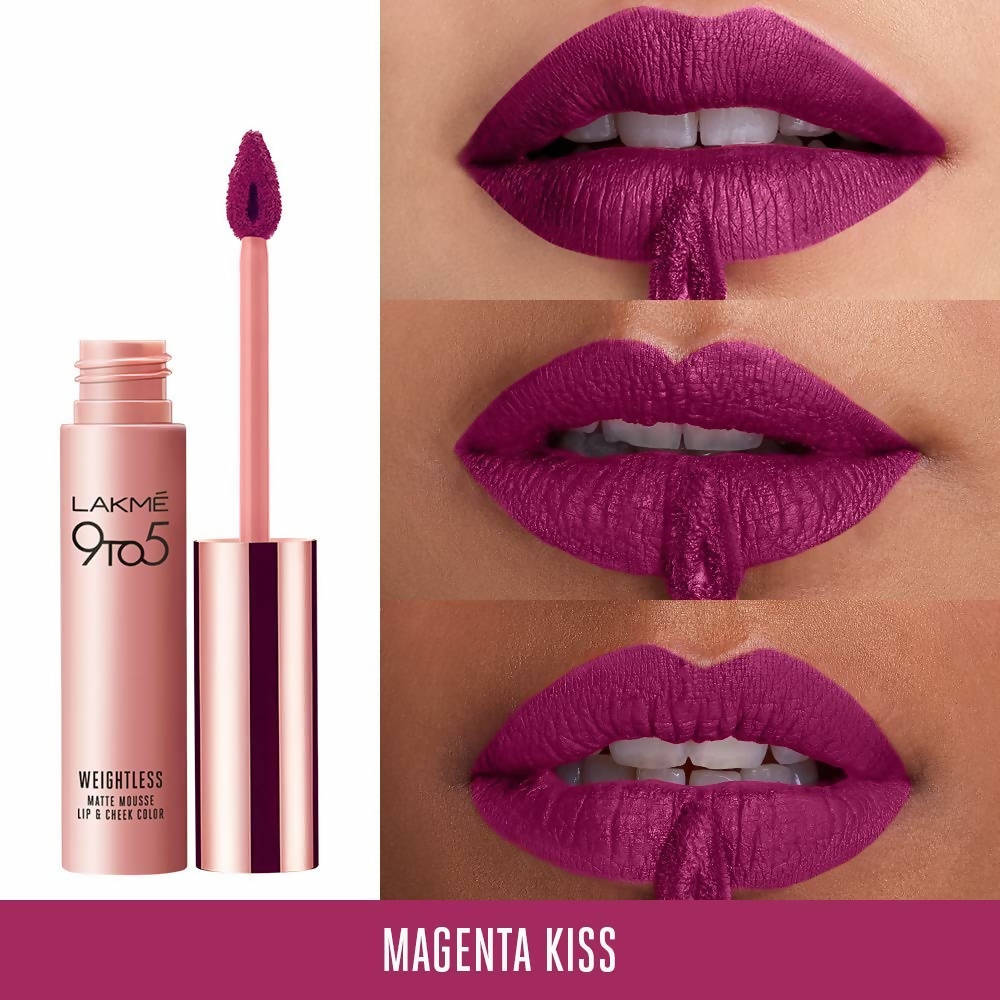 Lakme 9 to 5 Weightless Mousse Lip & Cheek Color - Magenta Kiss | Grocsy