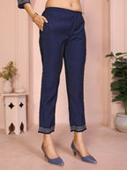 Joban Fashion Women Navy Blue Roman Embroidery Stitched Kurta Set | Grocsy