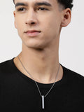 NVR Men's Silver Rhodium Plated Bar Pendant & Chain | Grocsy