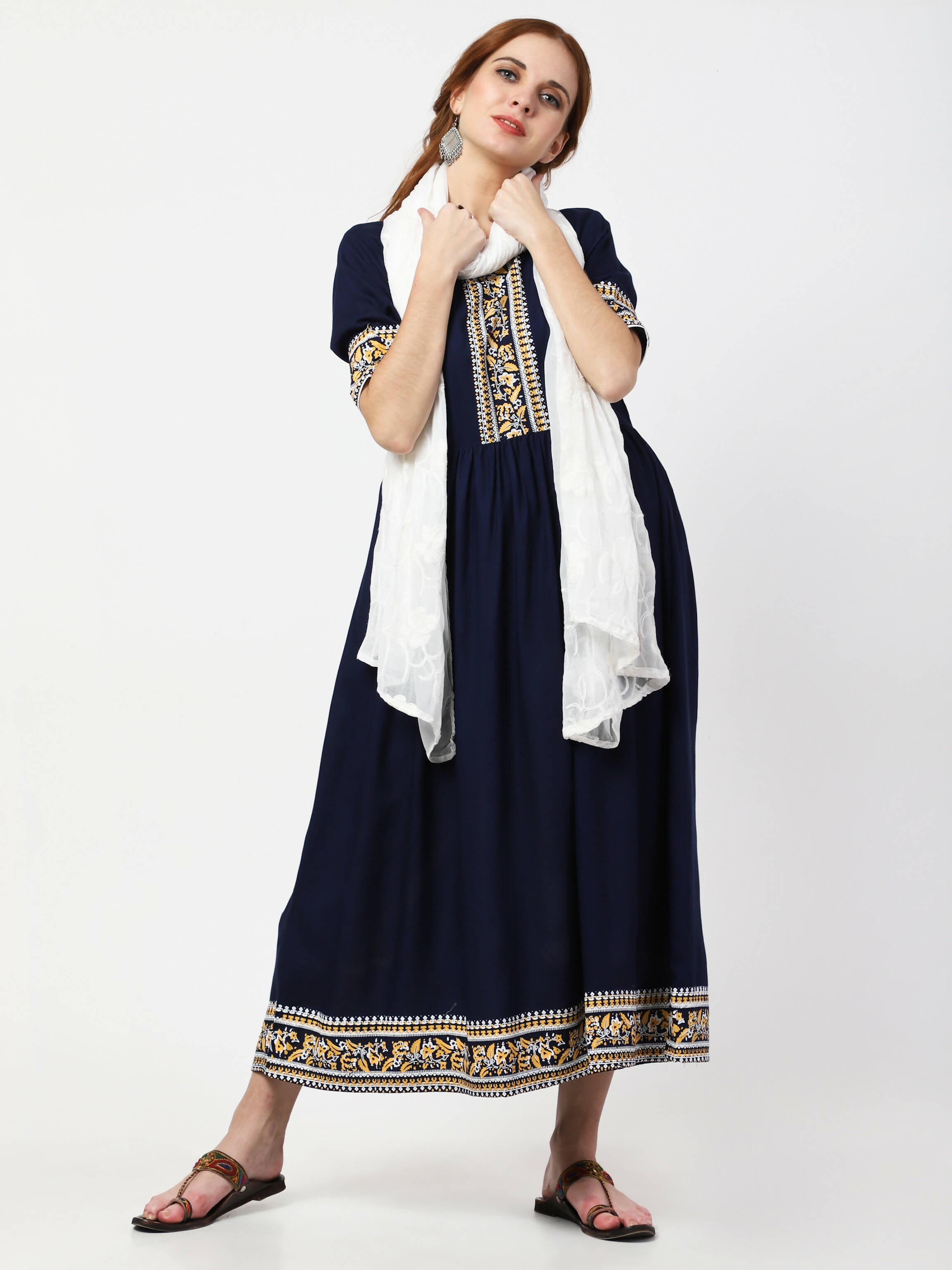 Cheera Embellished Party Wear Anarkali Dress - Navy Blue | Grocsy
