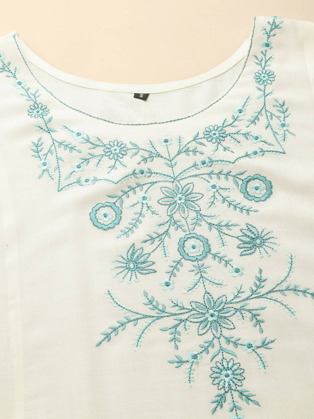 White Poly Rayon Floral Embroidered Top - Zeny | Grocsy