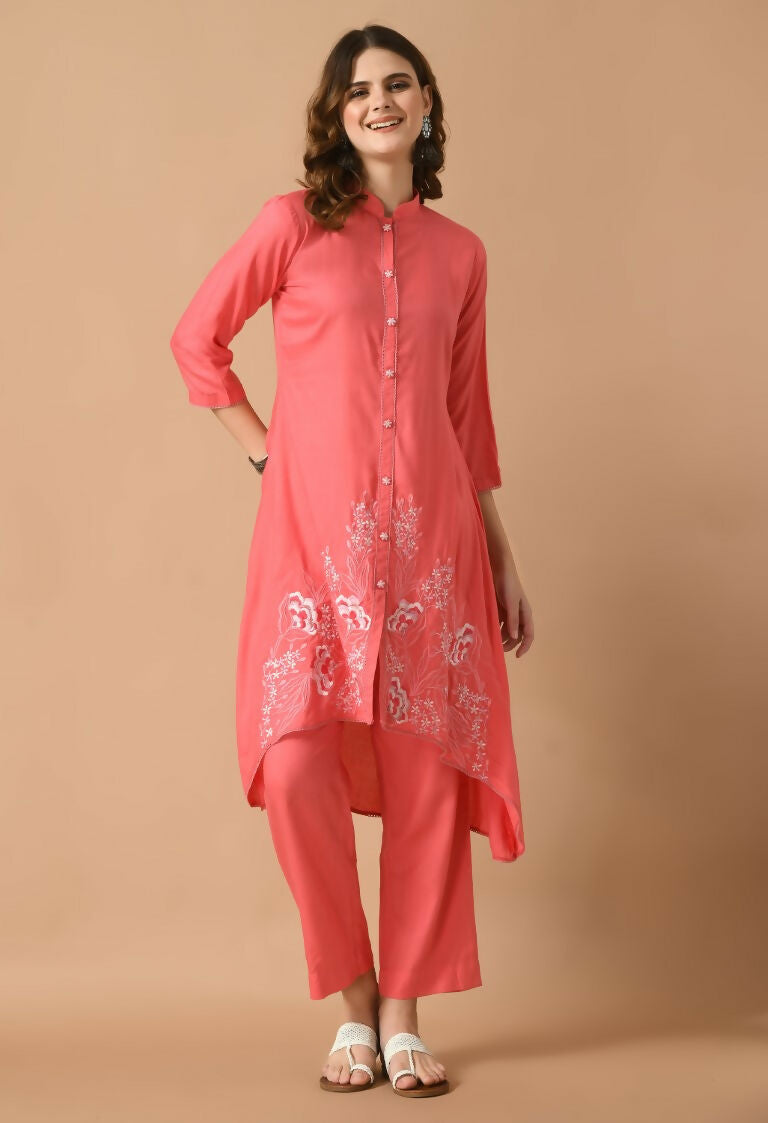 Joban Fashion Coral Cotton Rayon Kurta Set | Grocsy