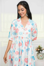 Myshka Women Multi - Floral Rayon A-Line V-Neck Dress | Grocsy