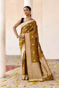Joban Fashion Olive Pure Katan Pure Handloom Banarasi Silk Saree | Grocsy