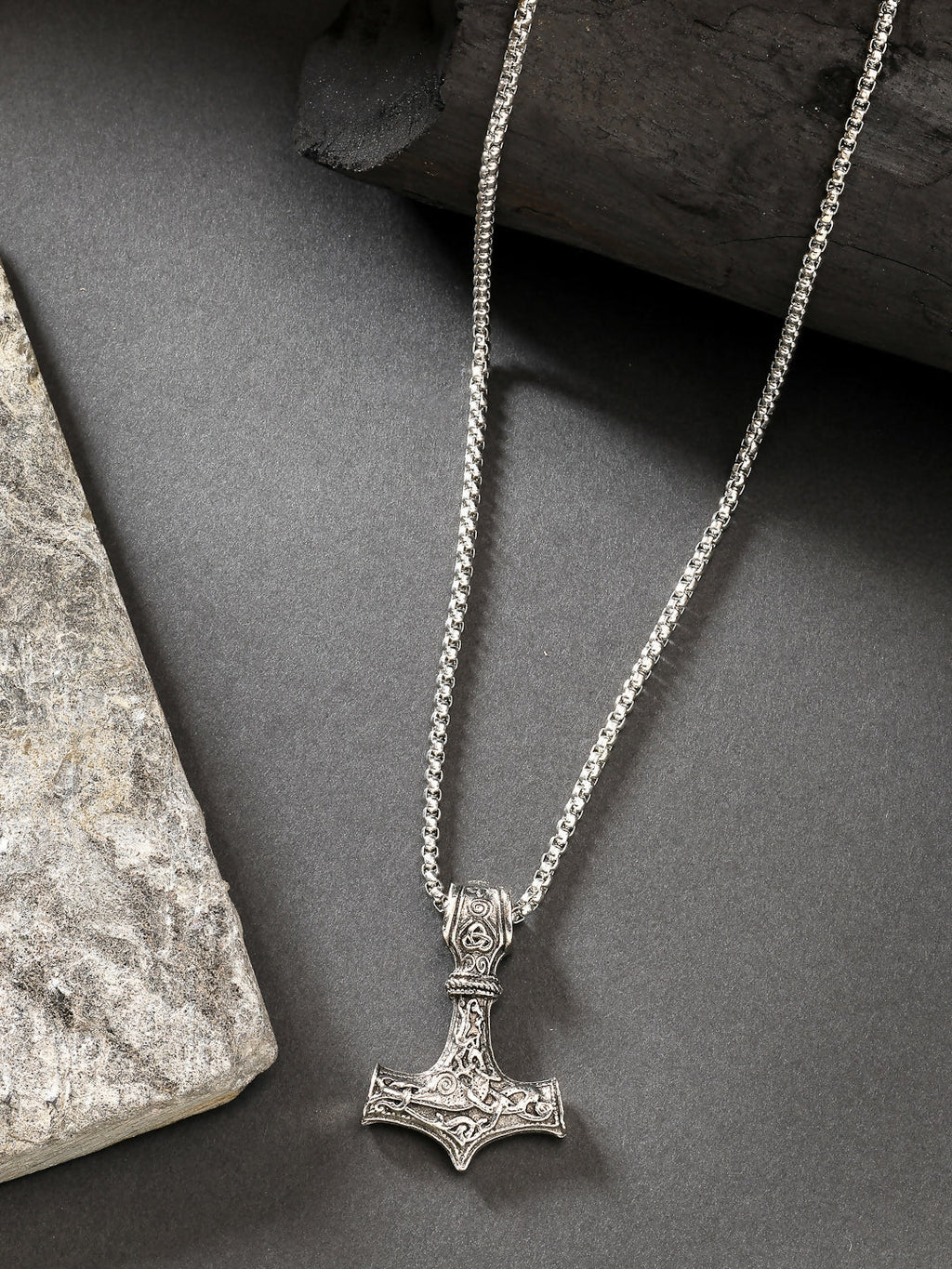 NVR Men's Silver-Plated Stainless Steel Pendant with Chain | Grocsy