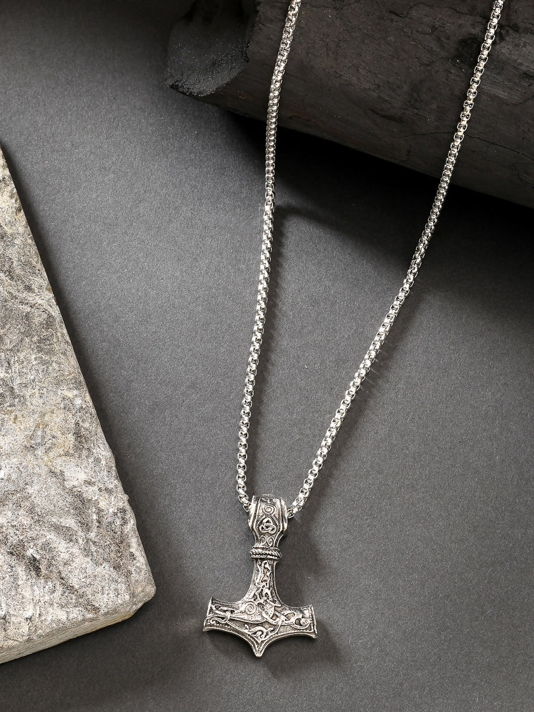 NVR Men's Silver-Plated Stainless Steel Pendant with Chain | Grocsy