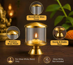 Not Available Pure Brass Ghee Diya for Puja with Glass Cover | Grocsy