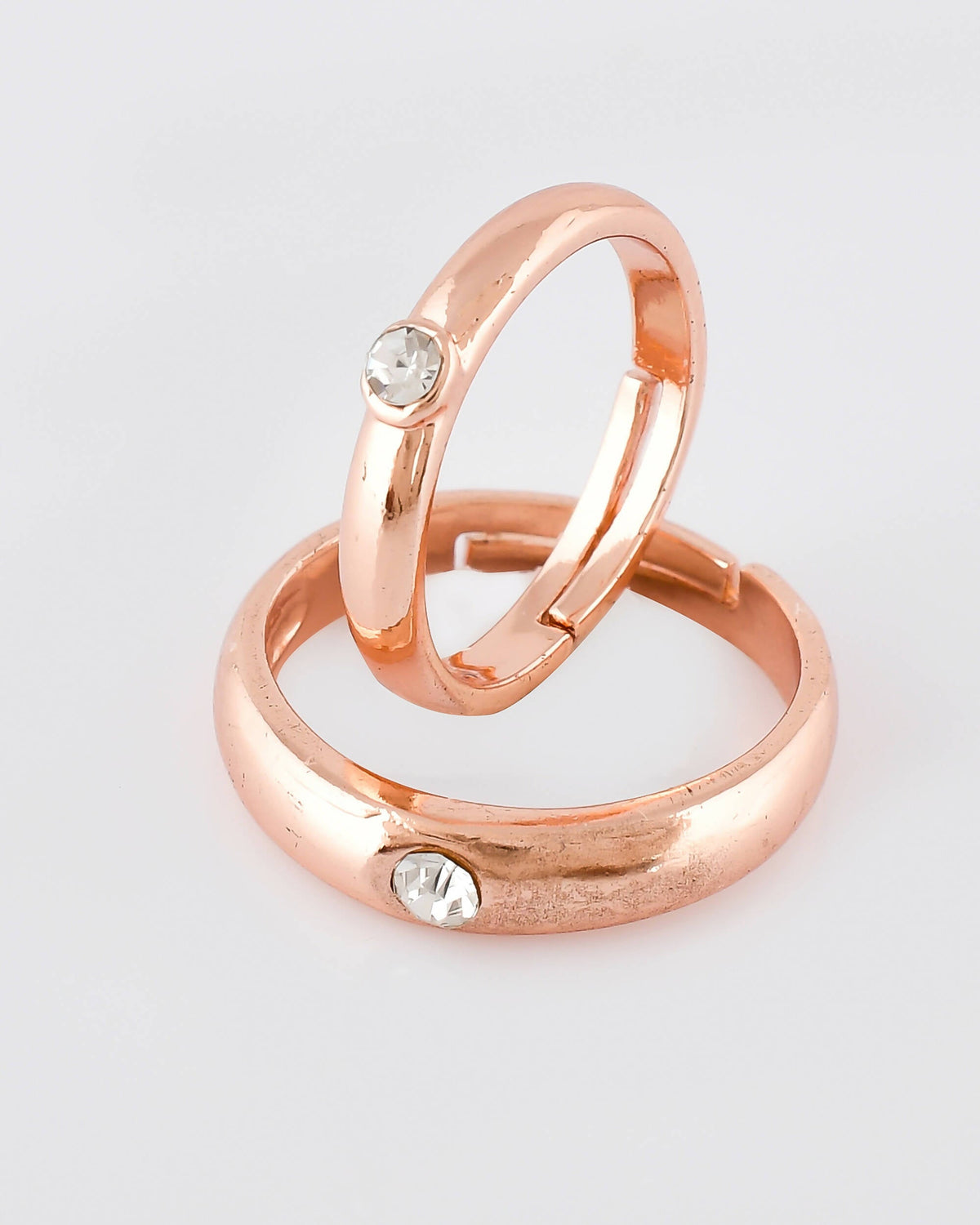 VOJ Stainless Steel Cubic Zirconia Gold-Polished Adjustable Couple Ring Set | Grocsy