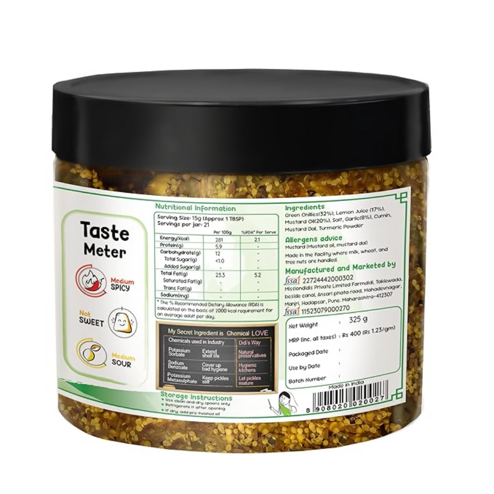 FarmDidi Spicy Green Chilli Pickle - Spicy | Grocsy