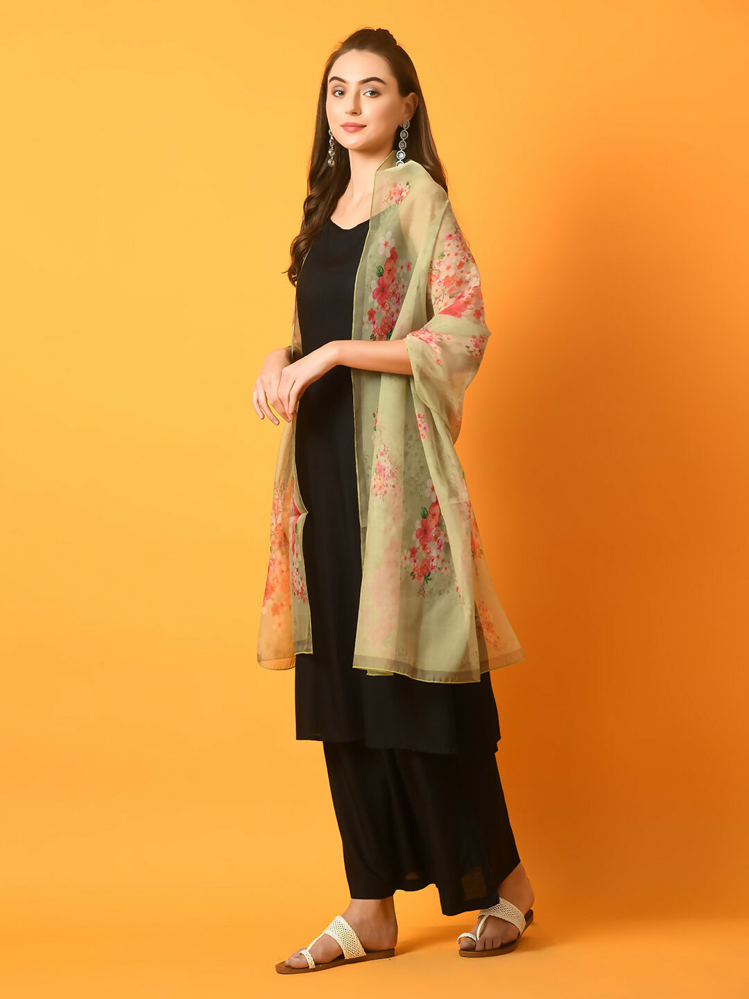Myshka Women's Black Solid Anarkali Party Kurta Set With Printed Dupatta | Grocsy