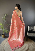Joban Fashion Onion Pink Flower Jall Pattern Soft Silk Banarasi Saree | Grocsy