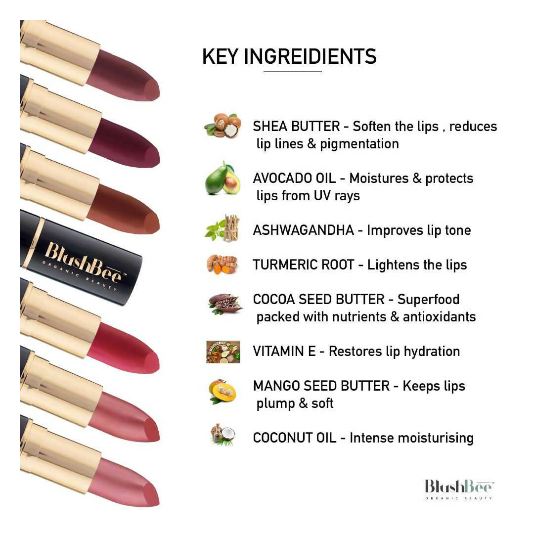BlushBee Organic Beauty Lip Nourishing Vegan Lipstick - Wine Waltz | Grocsy