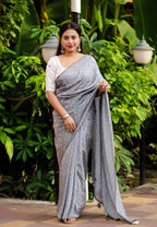 Grey Poly Georgette Woven Design Saree with Unstitched Blouse - Hiral Fashion | Grocsy