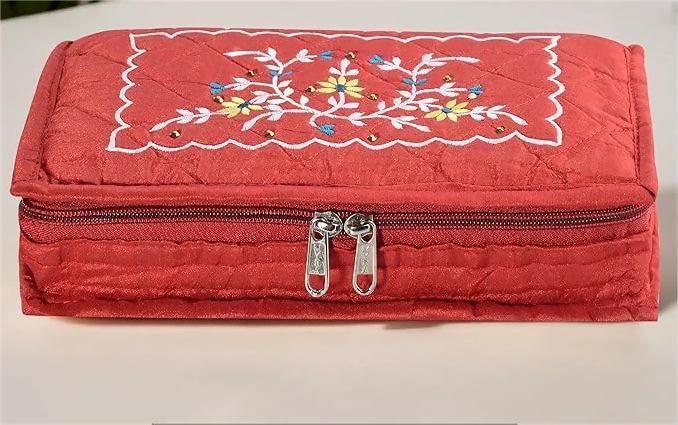 Asmaani 7 Pocket Red Embroidery Jewellery Kit | Grocsy