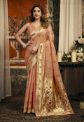 Monjolika Fashion Peach Kota Silk Blend Paithani Saree with Meenakari Floral Bootis | Grocsy