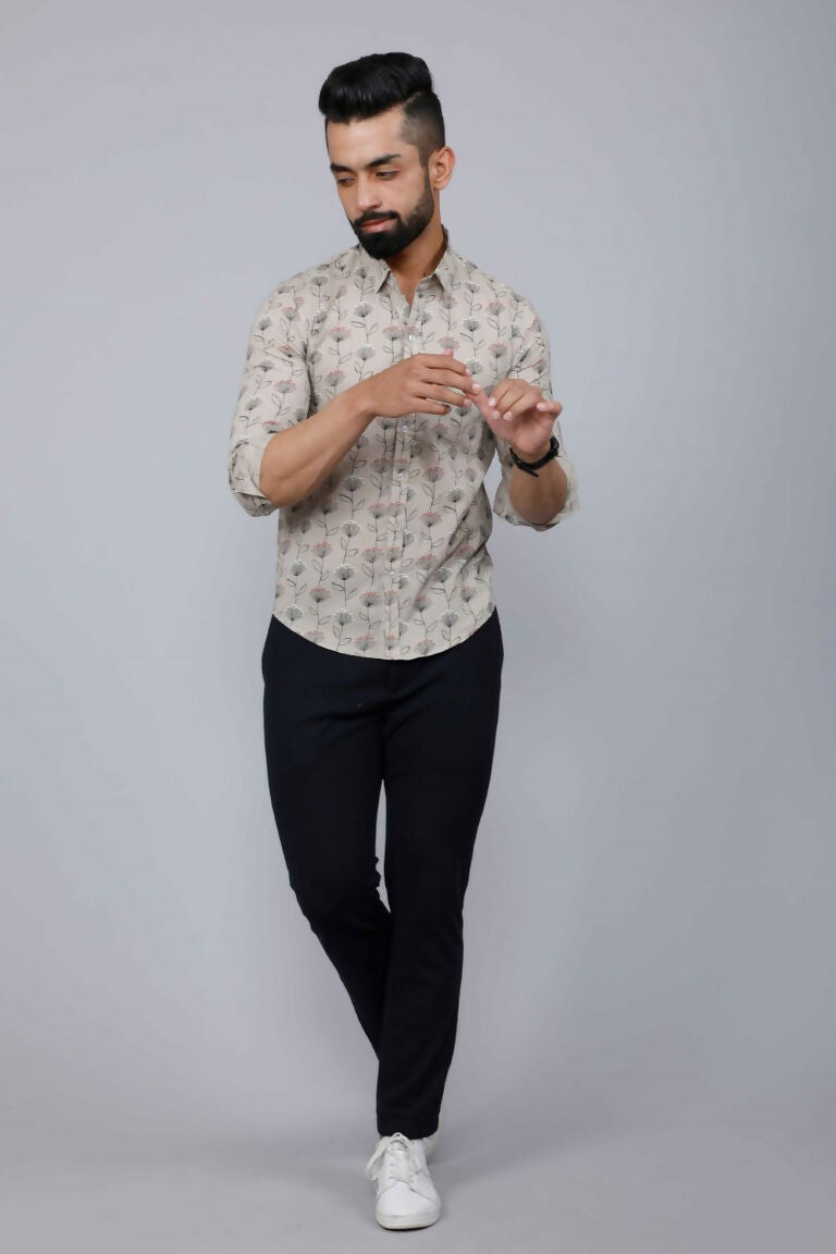 Miravan Men's Beige Comfort Floral Printed Casual Shirt | Grocsy