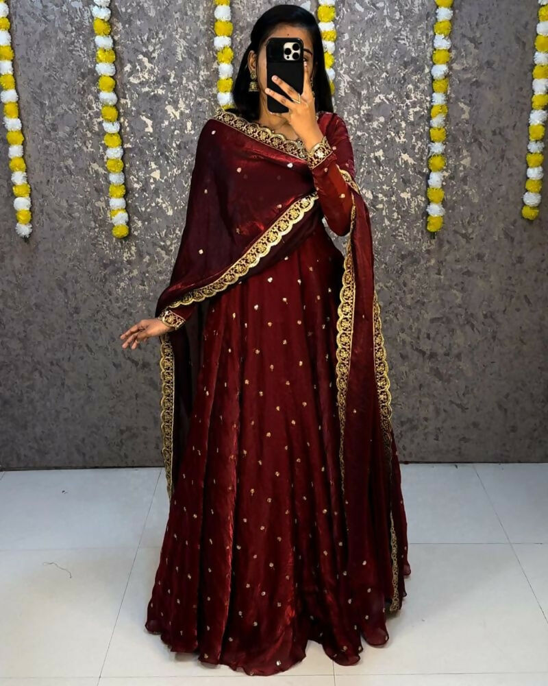 Teeya Creation Women's New Trendy Latest Designer Embroidery Anarkali Gown with Dupatta Set | Grocsy