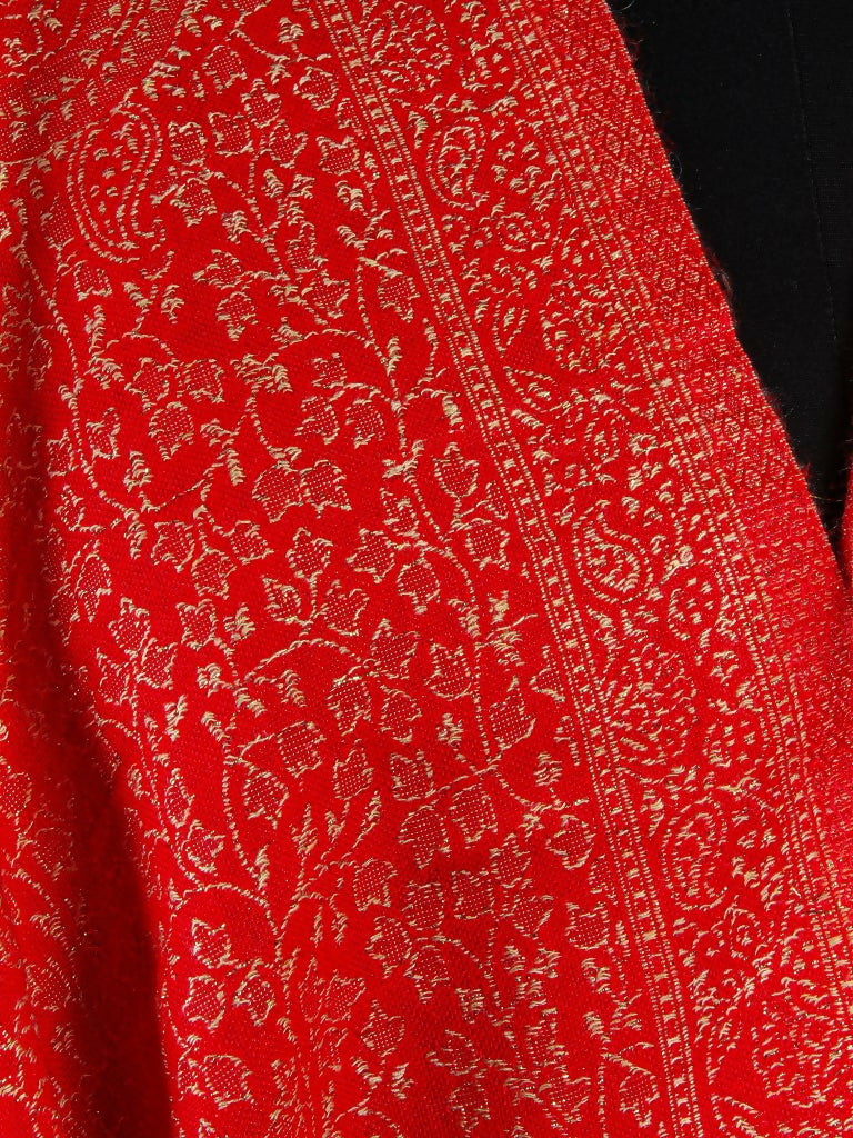 Weaving Mystery Handloom Pashmina Shawl-Kaani Zari - Red | Grocsy