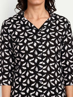 Alvano Beautiful Floral Print Co-ord set for Women's and Girls Rayon (Black) | Grocsy