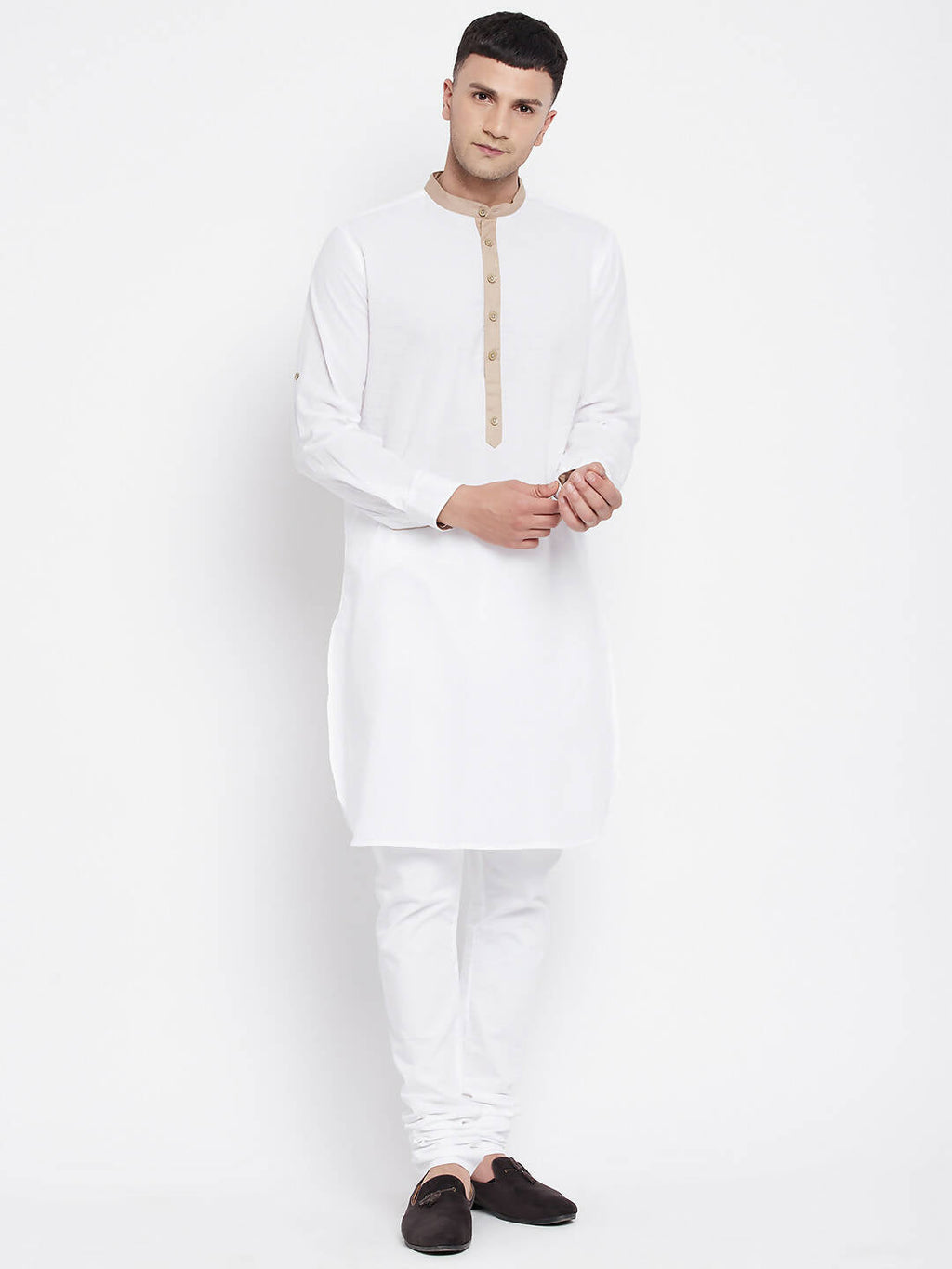 Even Apparels Beige Color Pure Cotton Men's Kurta With Band Collar | Grocsy
