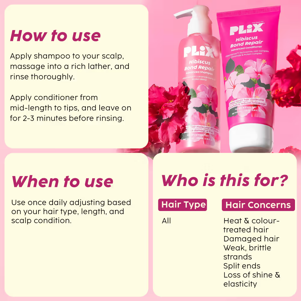 PLIX The Plant Fix Hibiscus Bond Repair Advanced Shampoo + Conditioner | Grocsy