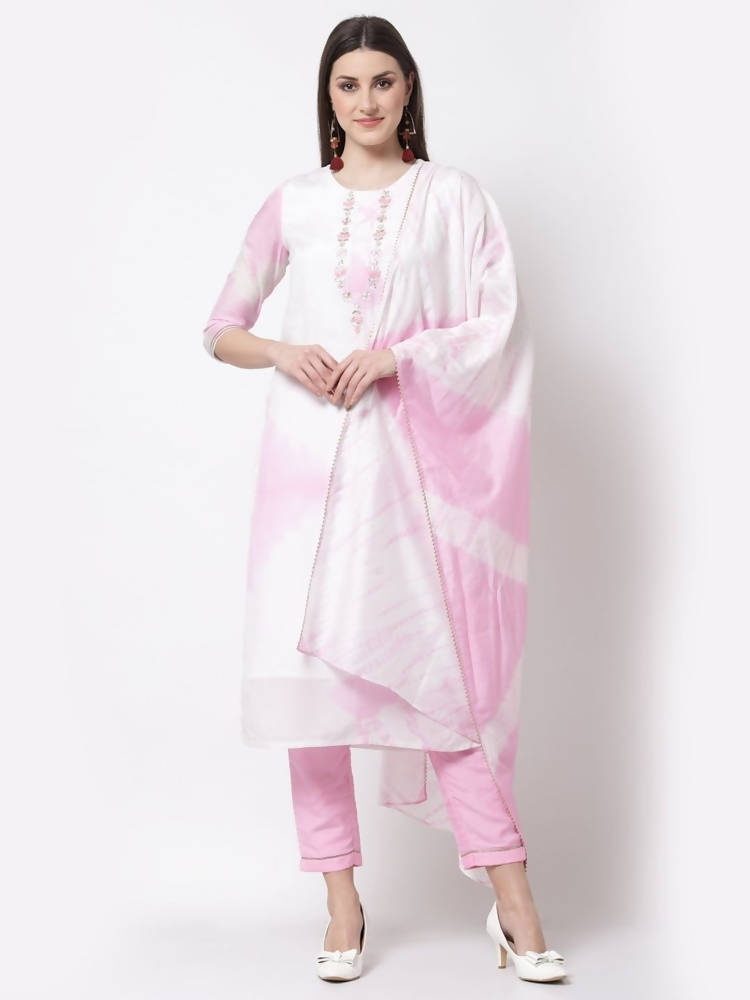 Myshka Pink Color Silk blend Embroidered Kurta With Pant Dupatta Set | Grocsy